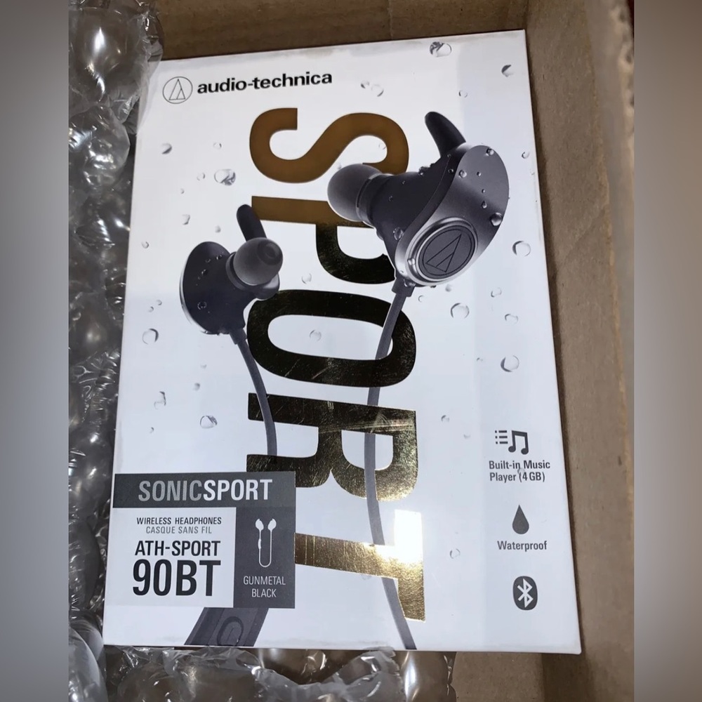 Audio-Technica ATH-SPORT90BT SonicSport Wireless In-ear Headphones Black NEW